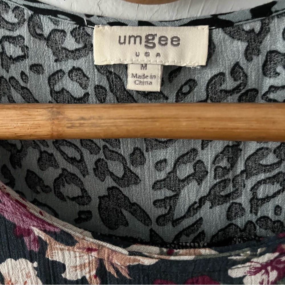 Umgee Floral Boho Bohemian Long Sleeve Mini Tunic Dress Patchwork Animal Print M - Picture 3 of 7